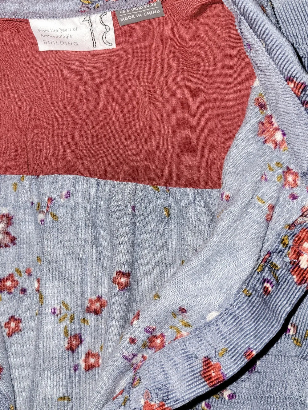 Anthropologie Corduroy Button Up Top Blue With Floral Design - Picture 5 of 8